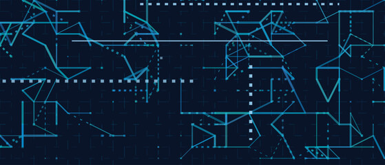Futuristic geometric vector tech background with blue lines and patterns.