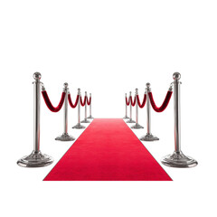 Elegant red carpet entrance with velvet ropes and polished silver stanchions for vip events