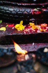 Burning fire and colourful abstract background