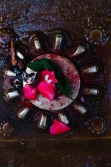 Pink water drops on the wall