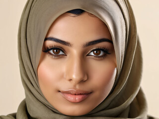 Young Arab woman with detailed face wearing elegant hijab