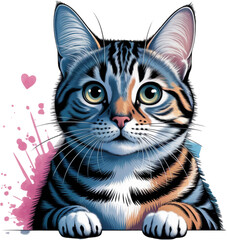 Whimsical Kitten: A delightful illustrated kitten peers out with charming expression, adorned with a touch of whimsy through artistic flair. 