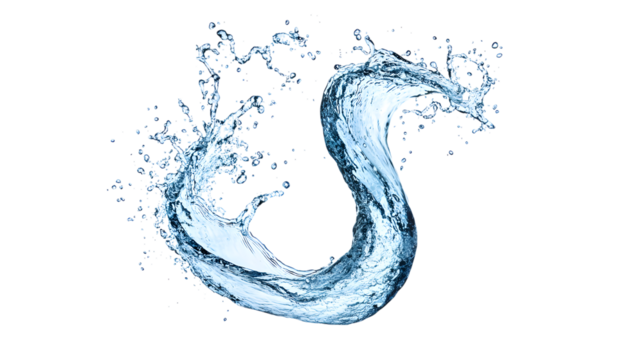S shape water splash isolated on a transparent background