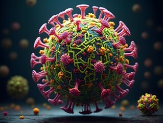 3D rendering of virus cell under microscope