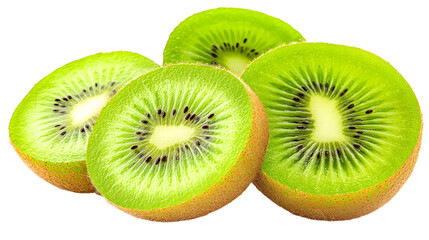 Fototapeta premium Sliced kiwi fruit halves isolated on a transparent background