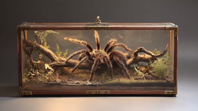 tarantula spider in a glass box
