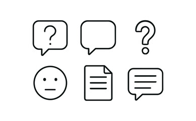 simple outline stroke icon isolated on white background: question speech bubble question mark face icon note sheet chat line