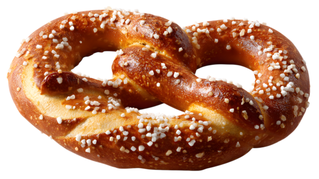 Golden pretzel with coarse salt isolated on a transparent background