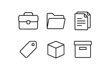 simple outline stroke icon isolated on white background: case folder file document stack label tag box shape archive icon
