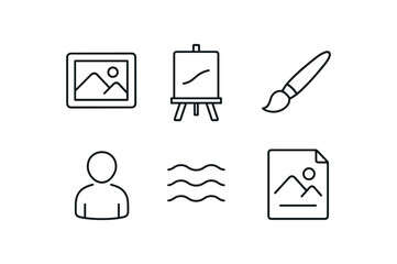 simple outline stroke icon isolated on white background: depiction canvas frame brush stroke figure outline ink lines art page
