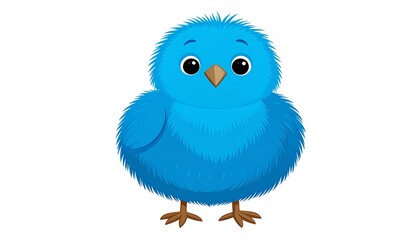 A fluffy, bright blue chick stands out against a plain white background.