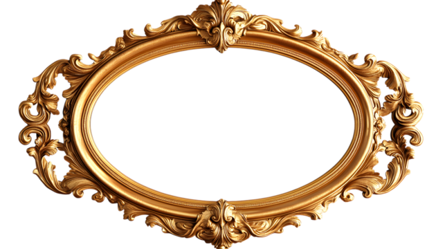 Ornate golden oval mirror frame isolated on a transparent background  - Powered by Adobe