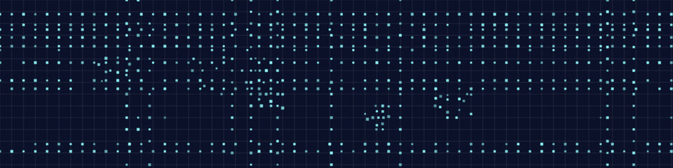 Digital grid with dotted pattern on dark background.