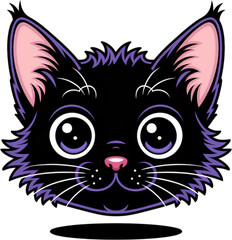 Fototapeta premium Playful Kitty Illustration: An adorable black kitten, its big, innocent eyes and delicate pink nose captivate in a charming cartoon illustration.