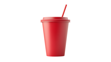 Red disposable cup with straw isolated on a transparent background