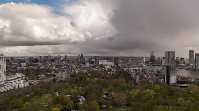 Heavy Storm above Modern City, Timelapse. Rotterdam, The Netherlands