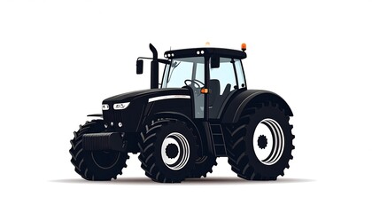 Obraz premium A stylized illustration of a modern, powerful, all-black farm tractor against a plain white background.