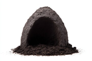 Natural soil structure with hole isolated on white background