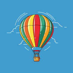 Fototapeta premium A colorful hot air balloon vector illustration floating in a bright blue sky with simple clouds.