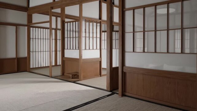 Three-dimensional computer-generated ry of white Japanese-inspired room interior design original