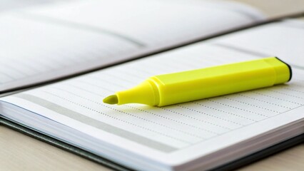 close-up of a green marker lying on an open notebook