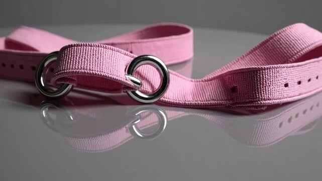Three-Dimensional Representation of Pair of Rose-Colored Fabricated Yoga Assistance Bands with Metallic Fasteners