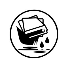 Black and white icon of wet paper sheets falling into water icon