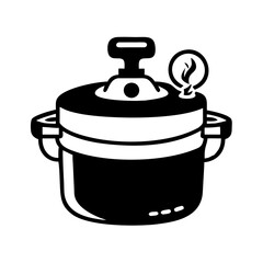 Black and white icon of a pressure cooker with a steam valve icon