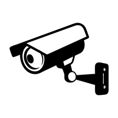 Black and white illustration of a security camera mounted on a wall icon