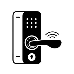 Smart door lock with keypad and wireless signal icon icon