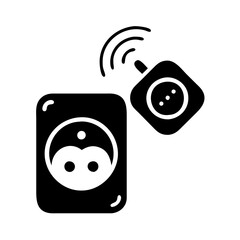 Smart plug icon with wifi signal connecting to wall socket icon