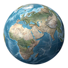 A detailed globe showing africa europe and asia with blue oceans and continents on a black background created with generated ai