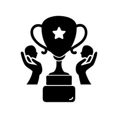 Hands holding a trophy icon