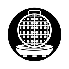 Round waffle maker icon with grid pattern in black circle icon