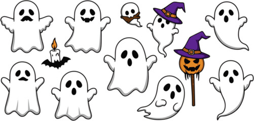 Obraz premium Vector set of cute halloween ghosts illustration 