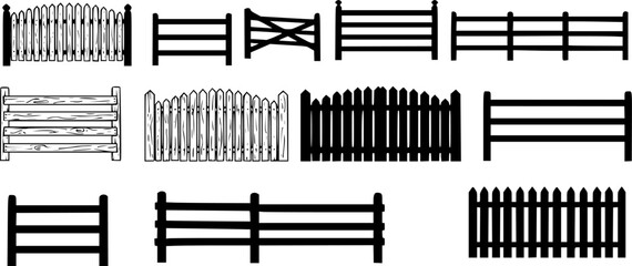 Vector set of wooden fence vector

