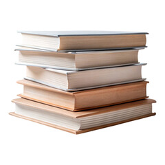 A stack of five hardcover books with varying colors and thicknesses sitting on a black background created with generated ai