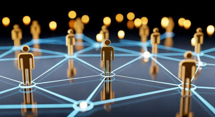 Futuristic social network concept with connected people icons digital communication technology community and business connections.