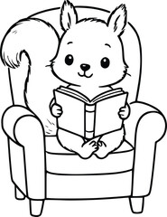 Squirrel Sitting on Chair Reading a Book Illustration