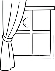 Window with Curtains Hand Drawn Illustration