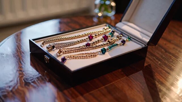 Container for Storing Jewels and Assortment of Ornamental Items. Necklace and Beads.
