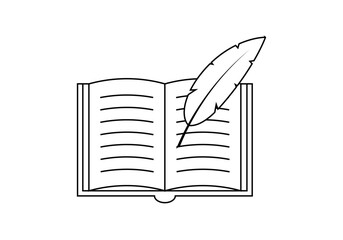 Icono negro de libro y pluma