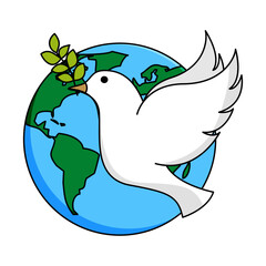 Paloma con rama de olivo y planeta representando la paz