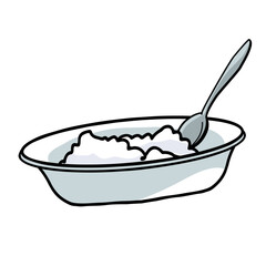 bowl of fresh cottage cheese on white background hand-drawn vector illustration