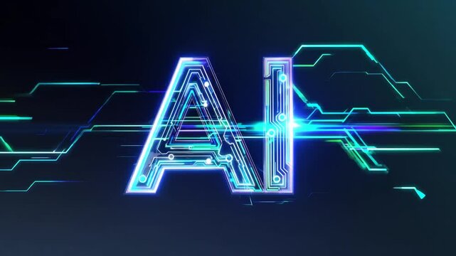Artificial Intelligence concept visualized with digital circuit and electric line patterns in futuristic machine learning graphic design