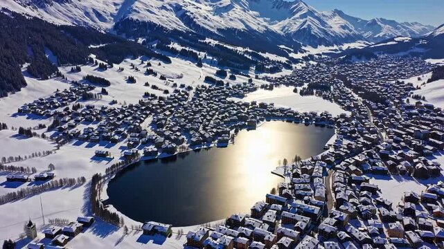 The Municipality And Body Of Water Of St. Moritz In The Winter Season, Engadin Region, Switzerland