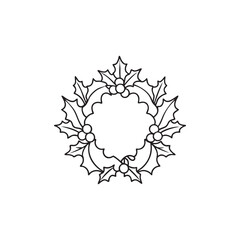Christmas wreath outline with holly and berries