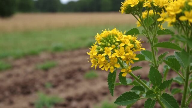 close-up graph of yellow Senna surattensis wildflower blooming in rural countryside setting