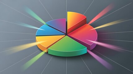 Colorful 3d pie chart infographic with streaks representing data growth and analysis