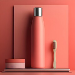 Coral Pink Water Bottle Mockup Minimalist Product Branding Design